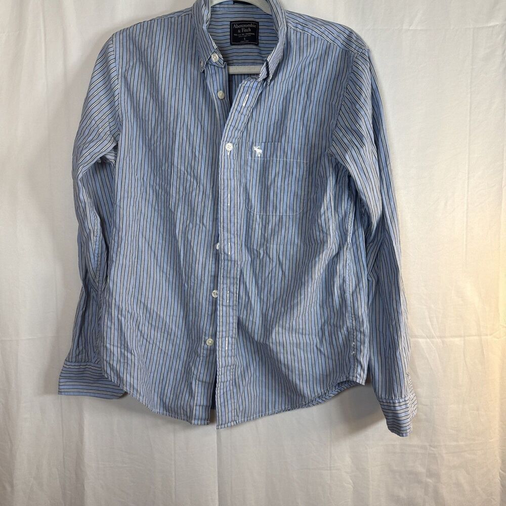 Men’s Abercrombie & Fitch Button Up Shirt Blue Striped Size Small Preowned - Picture 3 of 15
